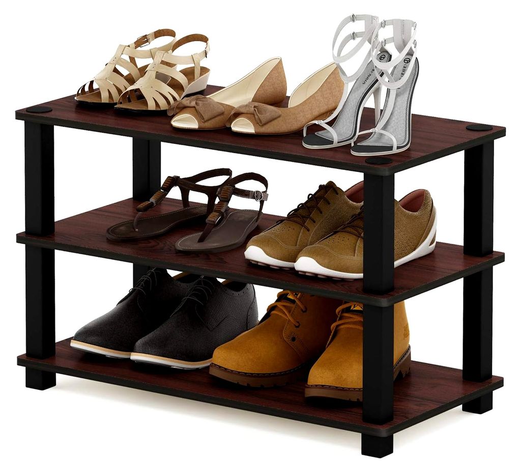 3-stufiges Schuhregal Turn-S-Tube, Mehrzweckregal, Dunkle Kirsche/Schwarz