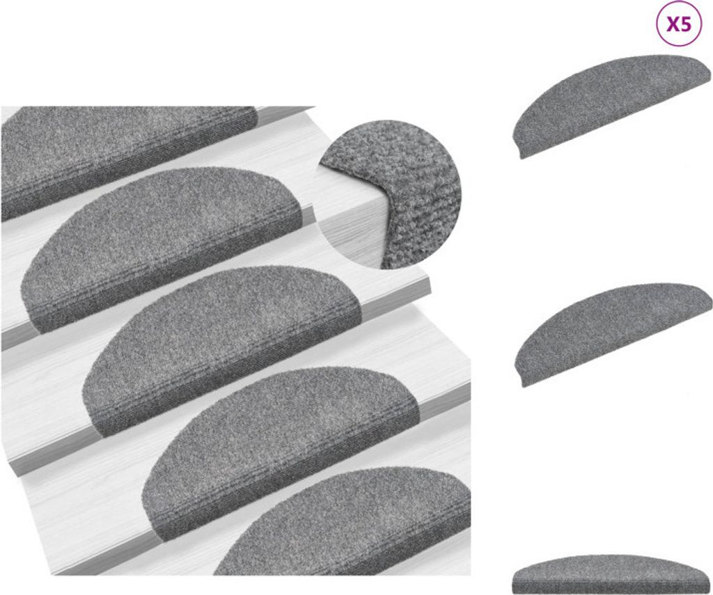 vidaXL Selbstklebende Treppenmatten 5 Stk. Hellgrau 65x21x4 cm - Stufenteppiche