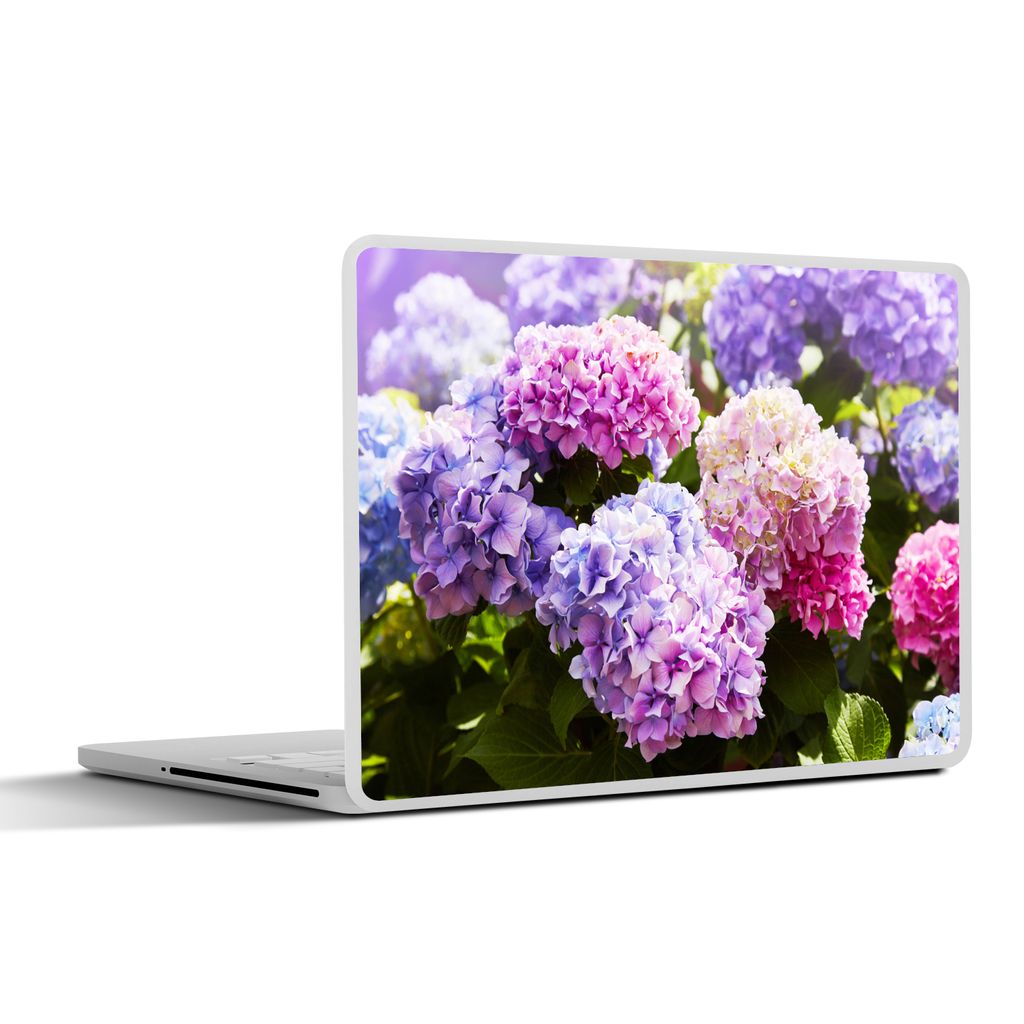 MuchoWow Laptop Aufkleber Sticker Cover Blumen - Hortensie - Rosa - Blätter - Sonne 40x30 cm - Laptop Dekoration - Selbstklebend