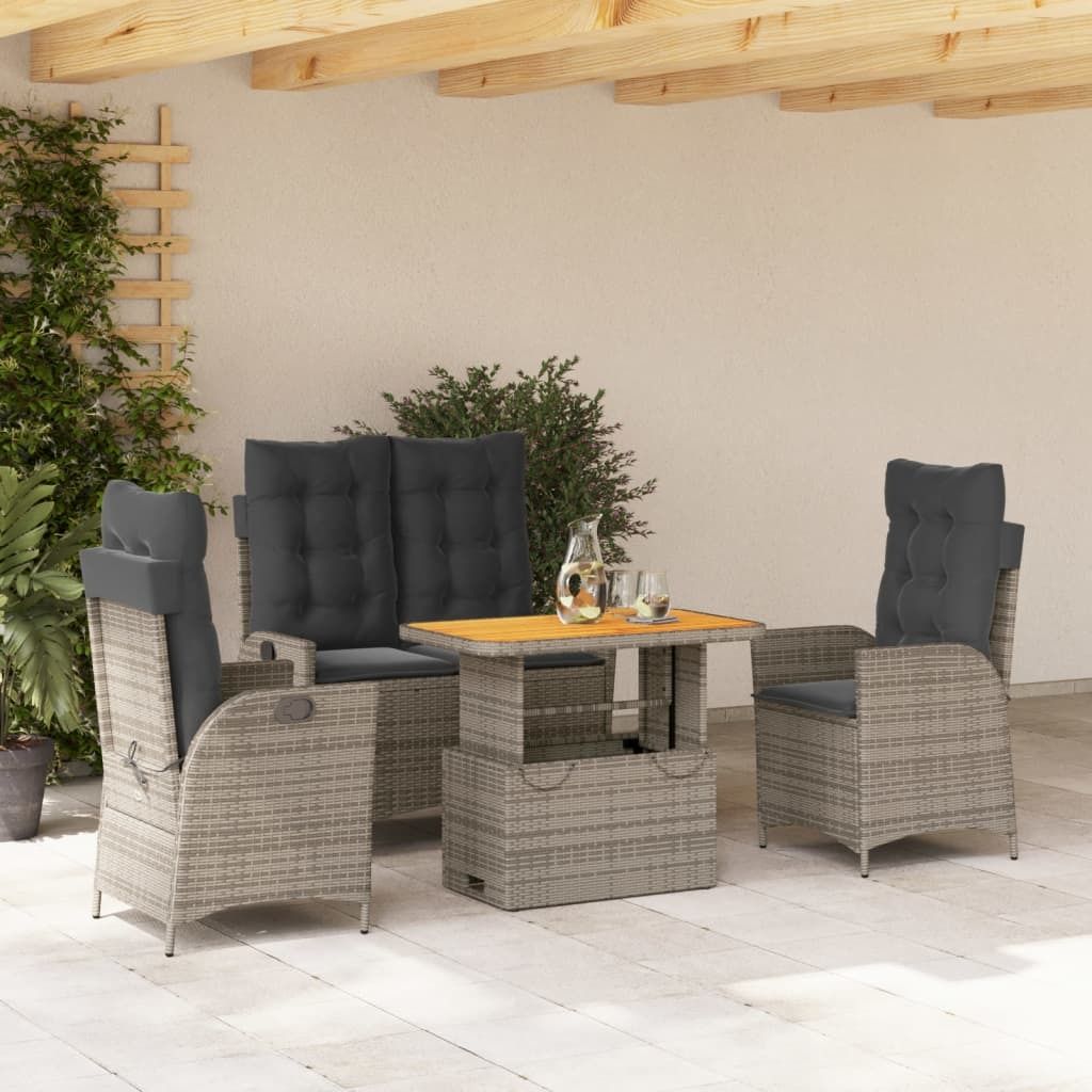 Maison Exclusive - 4-tlg. Garten-Essgruppe mit Kissen Grau Poly Rattan