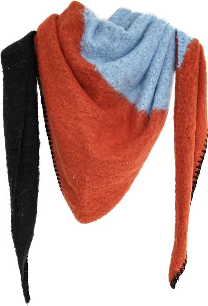 Maxi Foulard Triangolo Donna 220x100 cm | Sciarpa Arancione Blu XXL