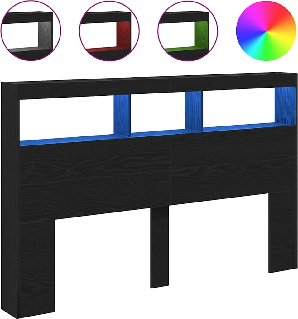 Testiera Letto con Mensole LED Rovere Nero 160x17x102 | Offerta Web