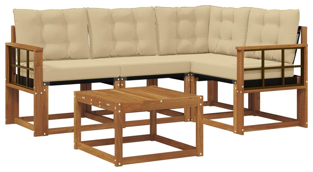 vidaXL Outdoor-Sofagarnitur mit Kissen 5 pcs Natur und Beige