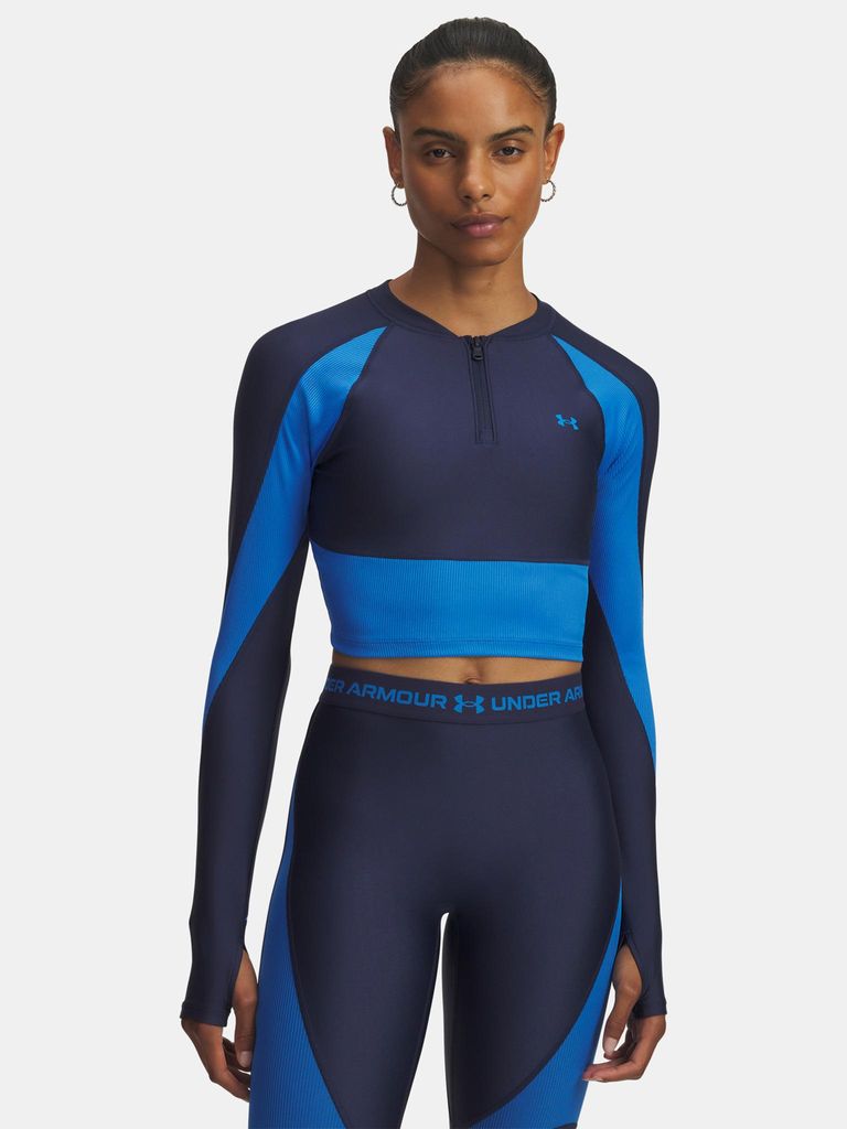 Under Armour Damen UA HG Rib 1/4 Zip T-Shirt - BLAU MD