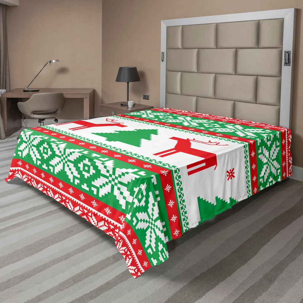 ABAKUHAUS Drap Plat de Noël 244x205cm Vert Blanc Rouge Motif Tricot