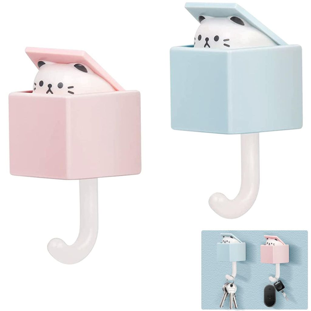 Set mit 2 Katzen-Schlüsselanhängern, Schlüsselhaltern für Katzen, Kleiderhaken für Kinder, wasserfesten Haken für Haustiere für Zuhause, Kü...