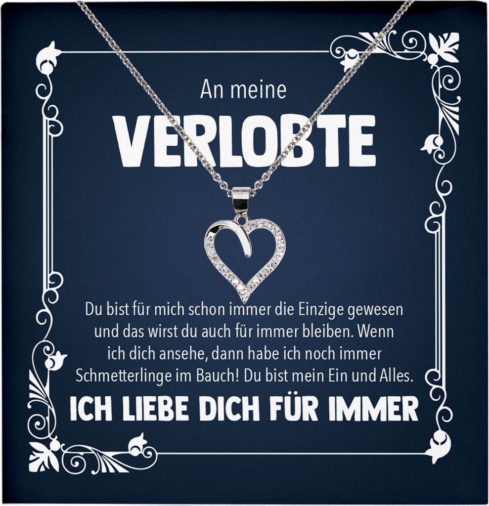 22Feels Echt Silber Halskette - An Meine Verlobte - Geschenk Frauen Schmuck Set Verlobung Valentinstag Geburtstag Weihnachten - Herz Anhänger, Karte
