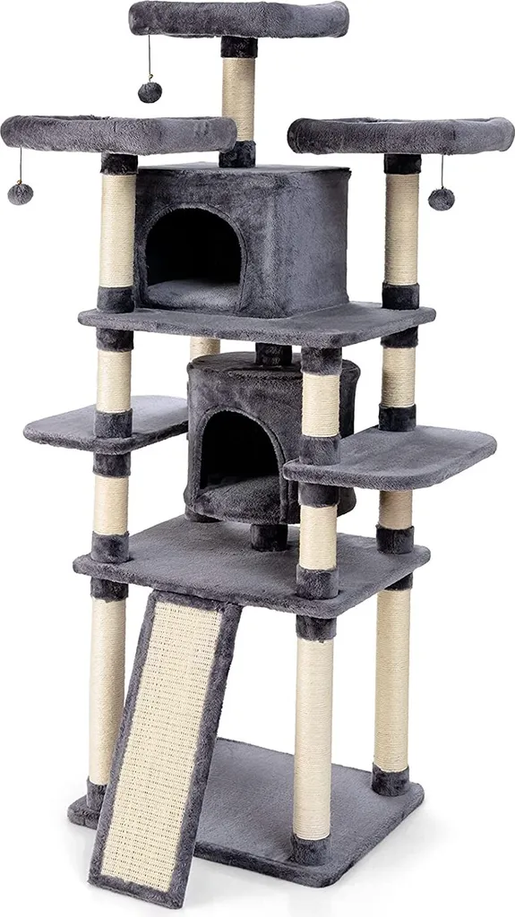 Arbre à chat géant 170cm avec tiges griffues et 2 grottes confortables