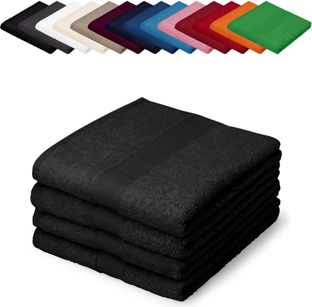 4er PACK Gästetücher 30x50 cm Gästehandtücher Kinderhandtücher Babyhandtücher 100% Baumwolle, Farbe: Schwarz