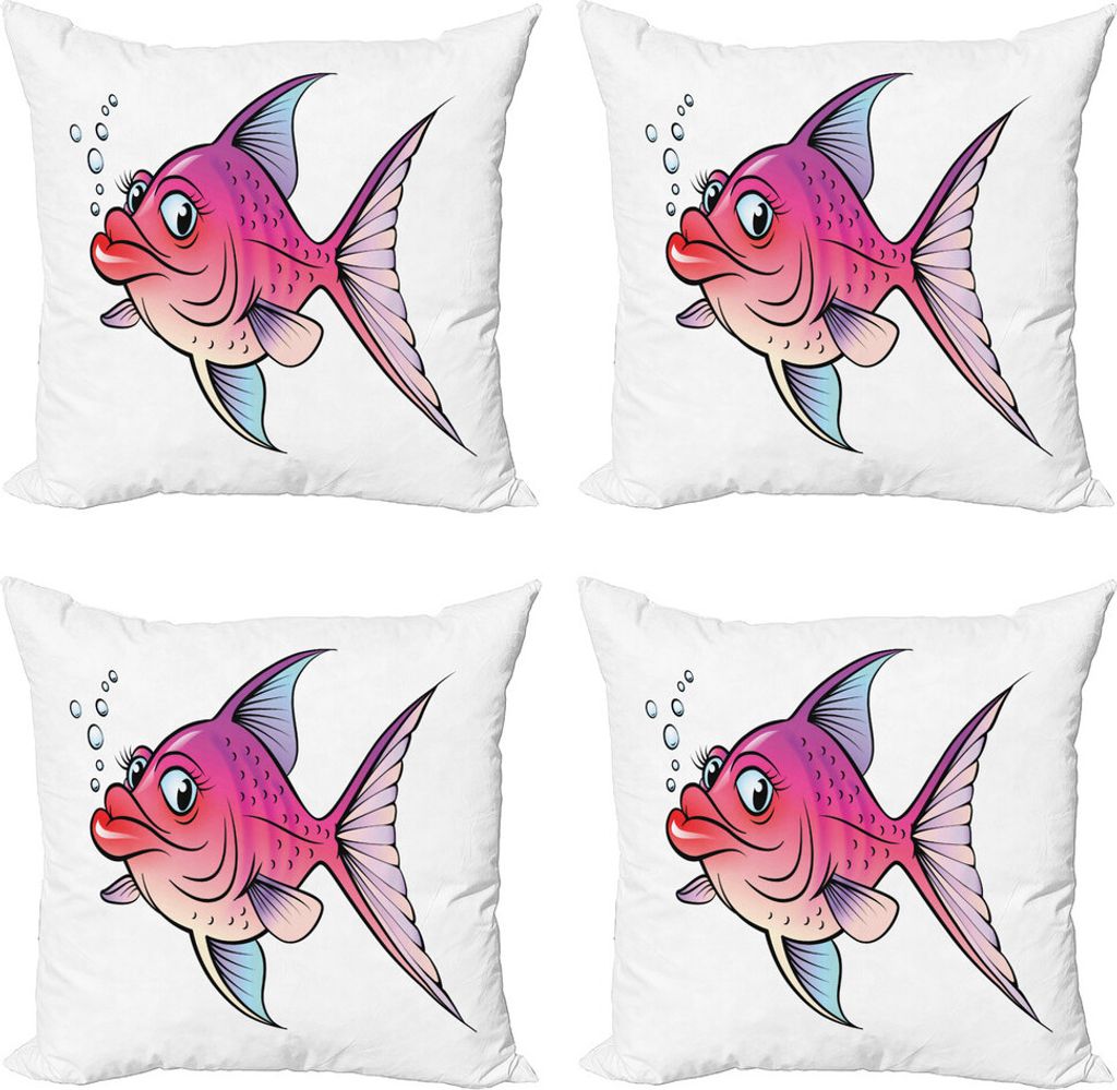 ABAKUHAUS Fisch Kissenbezug Set (4 Stück), Cartoon Female Goldfish, Moderner Doppelseitiger Digitaldruck, 40 cm x 40 cm, Pink Fuchsia