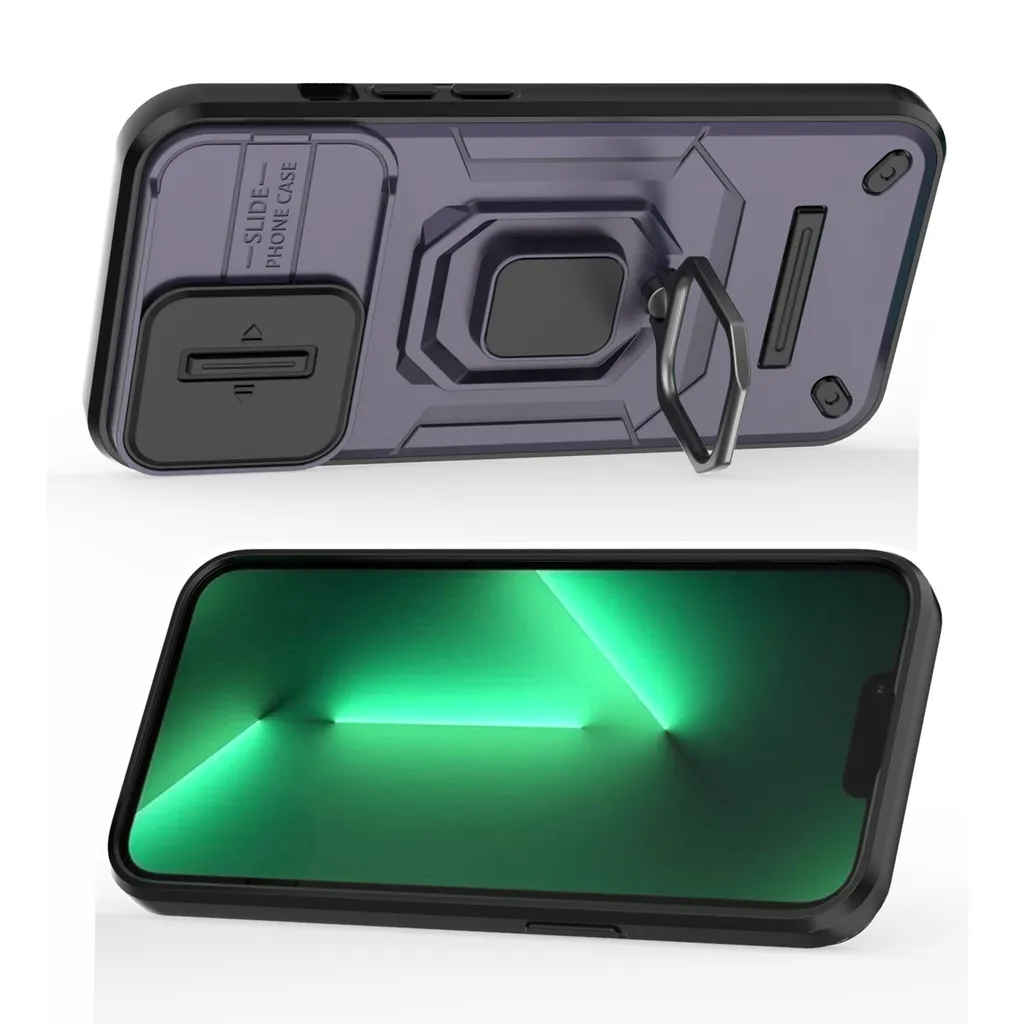 Cover iPhone 13 Pro Max con Supporto Anello e Slide Camera Viola - 3