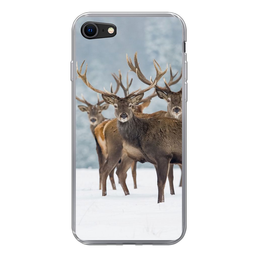 MuchoWow Handyhülle Schutzhülle Hülle für iPhone SE 2020 Hirsche - Tiere - Schnee - Winter - Landschaft - Natur Silikon Softcase Handy Hülle...