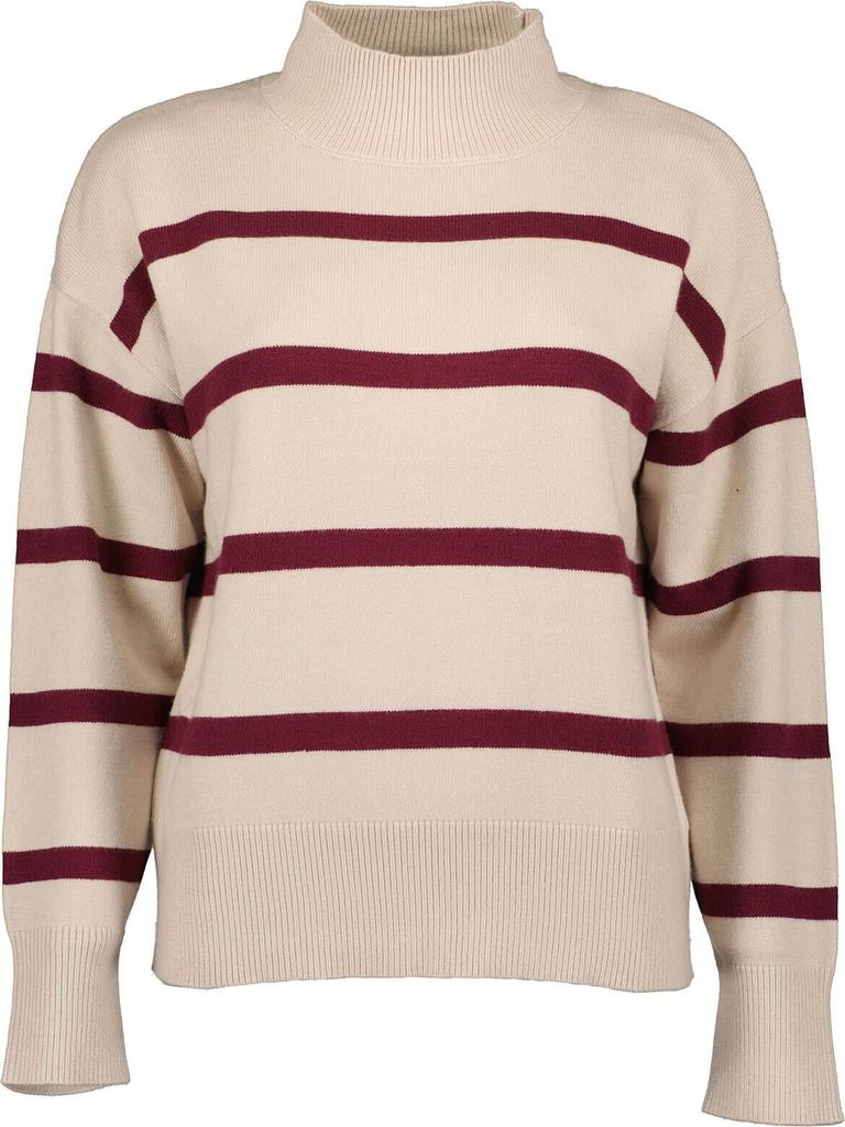Blue Seven Damen Pullover mit Stehkragen und überschnittenen Schultern - Gestreifter Strickpullover in Kiesel Größe 40