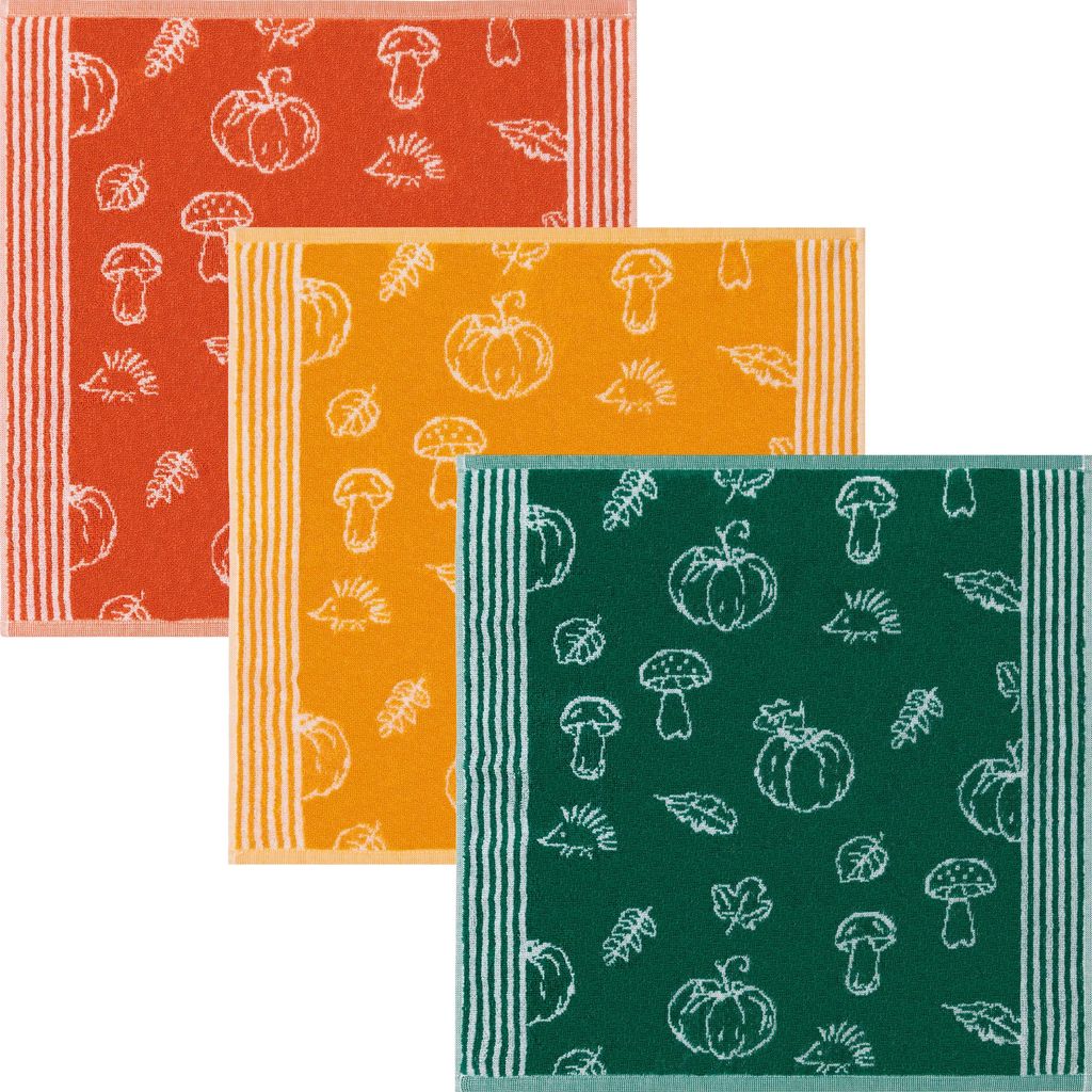 Kracht Frottier-Geschirrtuch Herbstlich" 3er-Pack orange/gelb/grün 50x50 cm"