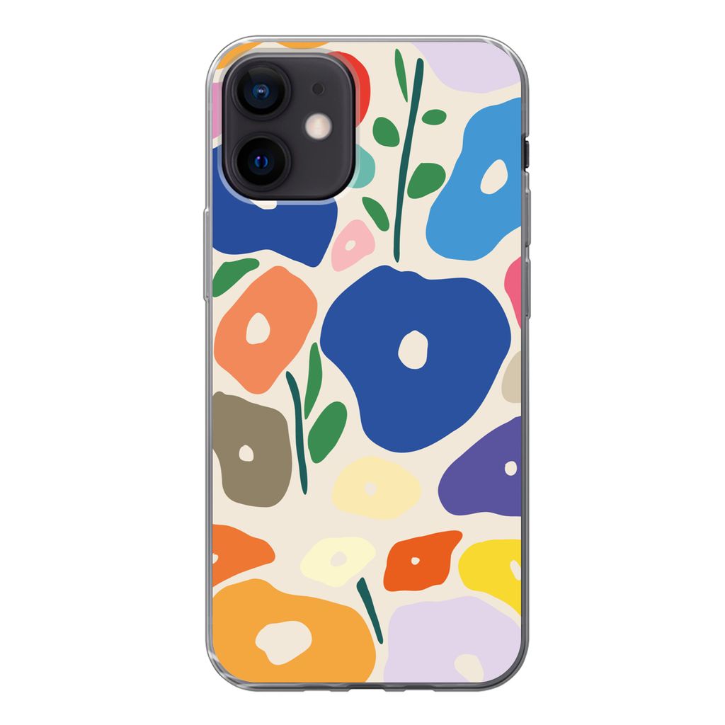 MuchoWow Handyhülle Schutzhülle Hülle für iPhone 12 Blume - Abstrakt - Blätter Silikon Softcase Handy Hülle - Schutzhülle
