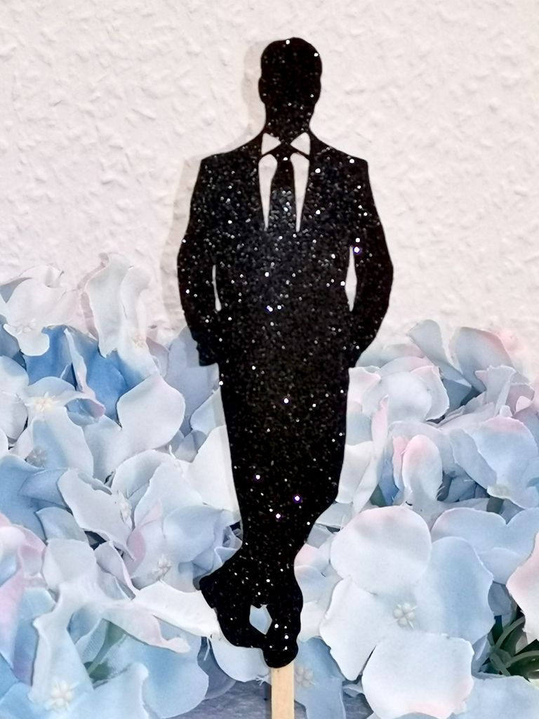 Mann Man 15cm Cake Topper Geburtstag Torten Stecker Kuchen Deko Schwartz Gold Silber