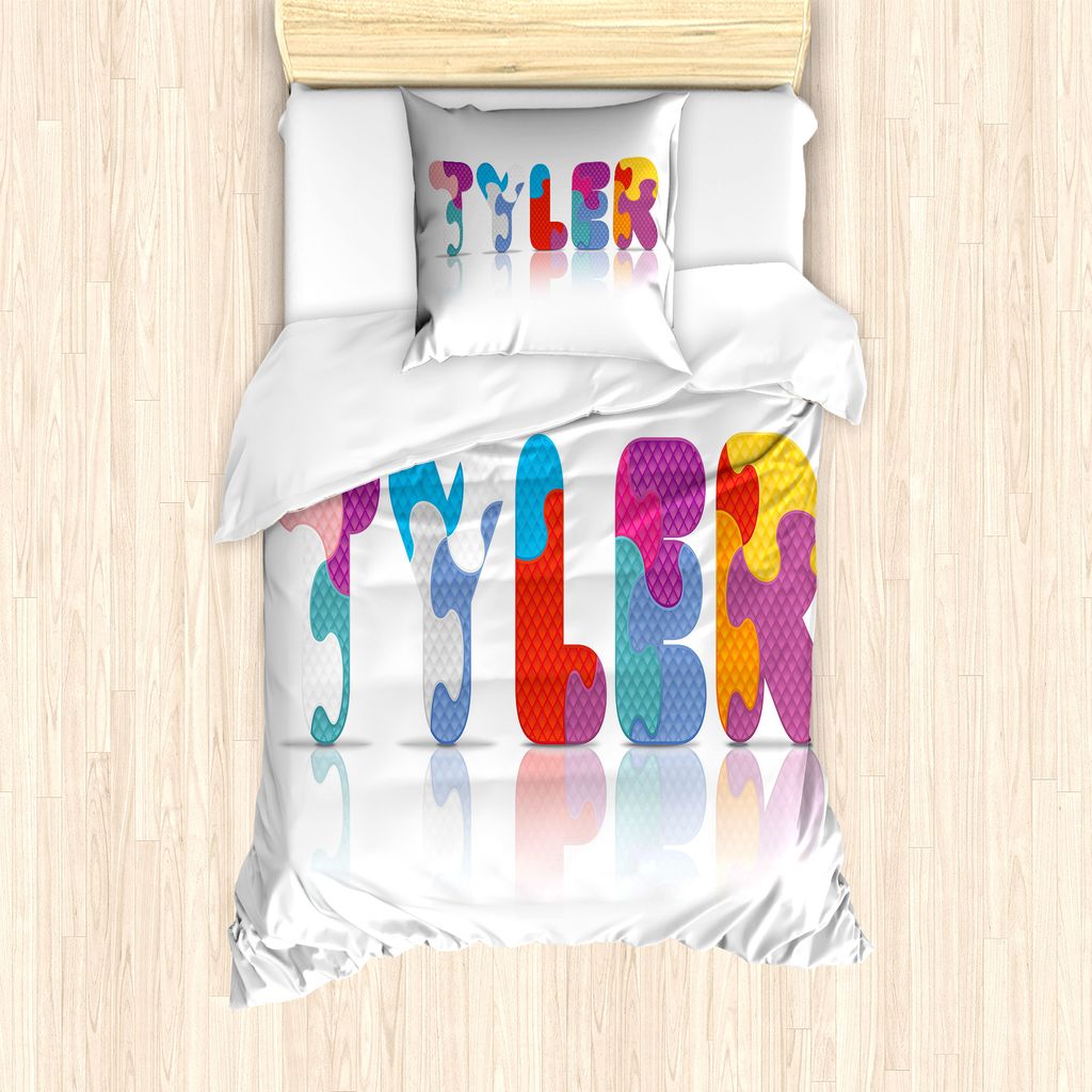 ABAKUHAUS Tyler Bettbezug Set für Einzelbetten, Die Anordnung der Buchstaben, Milbensicher Allergiker geeignet mit Kissenbezug, 135 cm x 200 cm - ...
