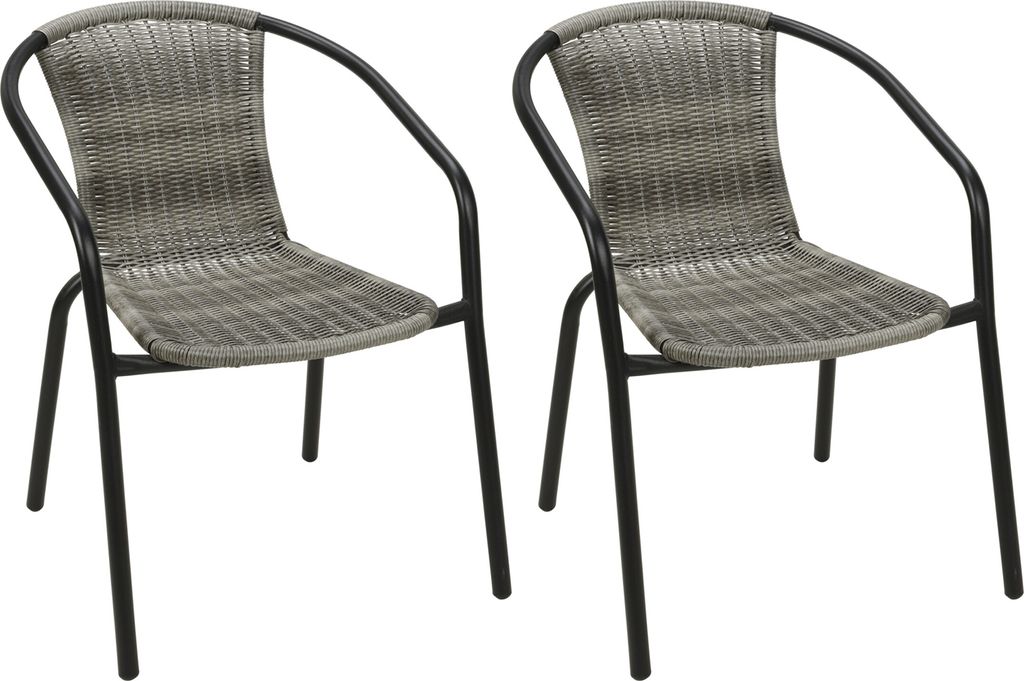 2 Stück Stabiler Polyrattan Bistrostuhl Stapelstuhl Grau meliert