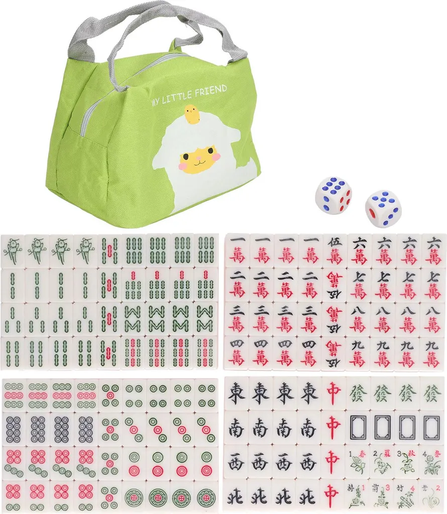 Petit jeu de Mahjong chinois traditionnel rose aux motifs gravés clairs
