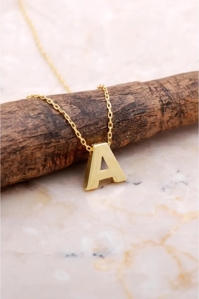 Collier Initiale A en Argent 925 Doré - Bijou Femme avec Lettre Alphabet