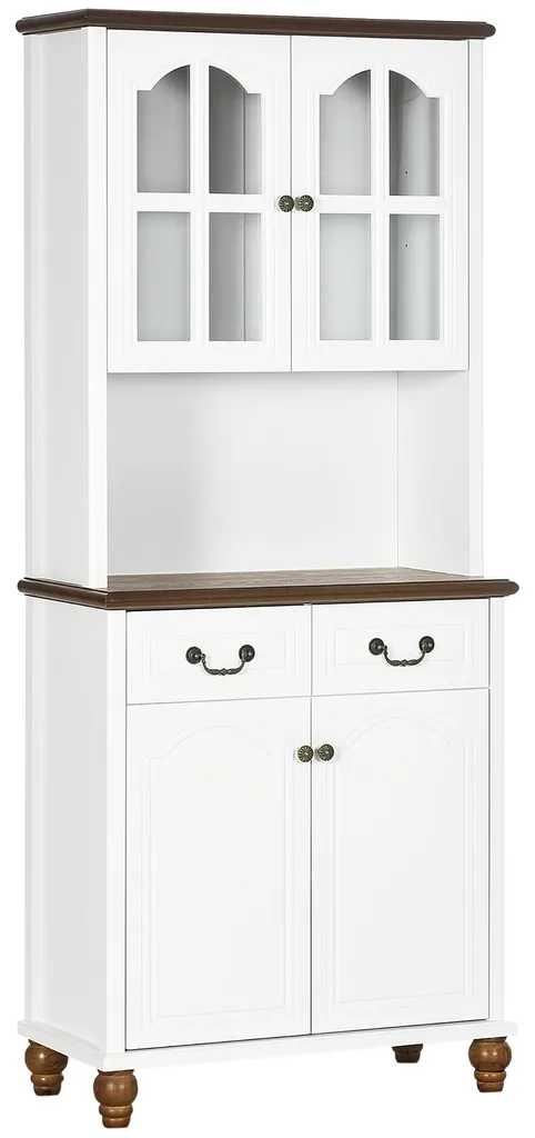 Armoire de Cuisine Haute Blanche : Meuble de Rangement à 4 Portes et Niche