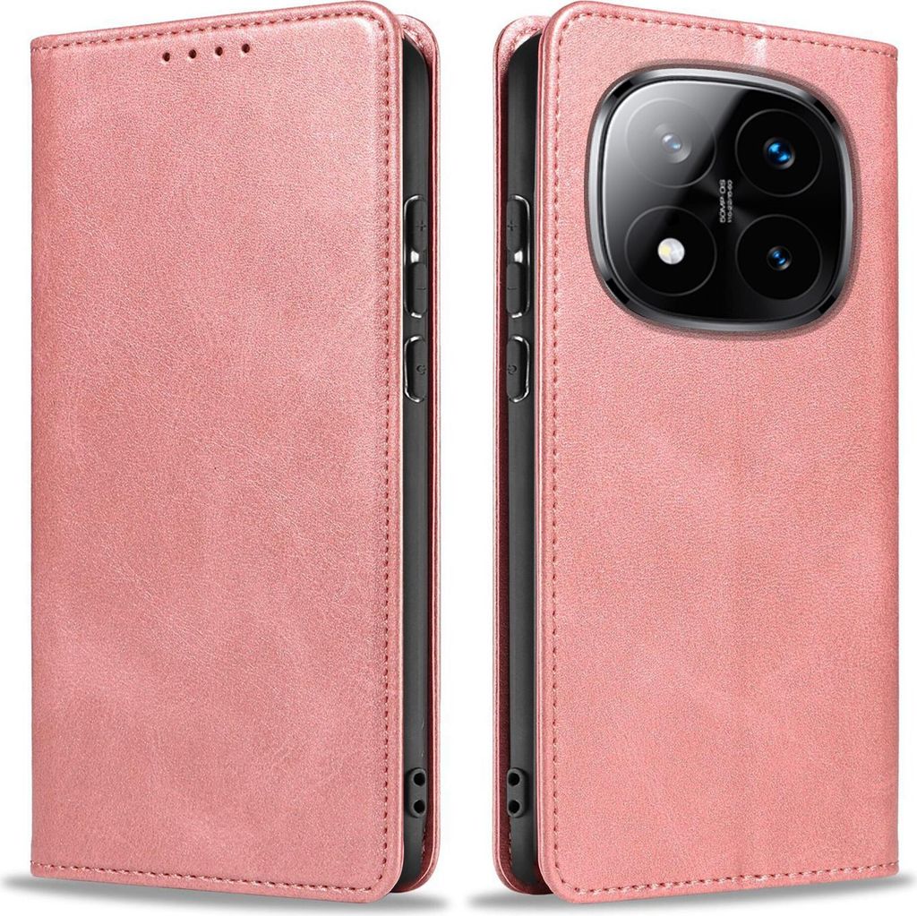 Handyhülle für Xiaomi Redmi Note 14 Pro+ 5G Kunstleder Flip Cover Hülle Handytasche Case Kartenfach Farbe: Rosa