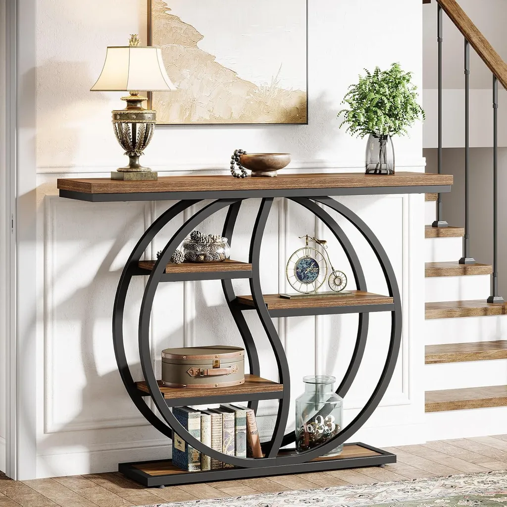 Console Industrielle 5 Niveaux avec Étagères en Bois Rustique de 120 cm - 8