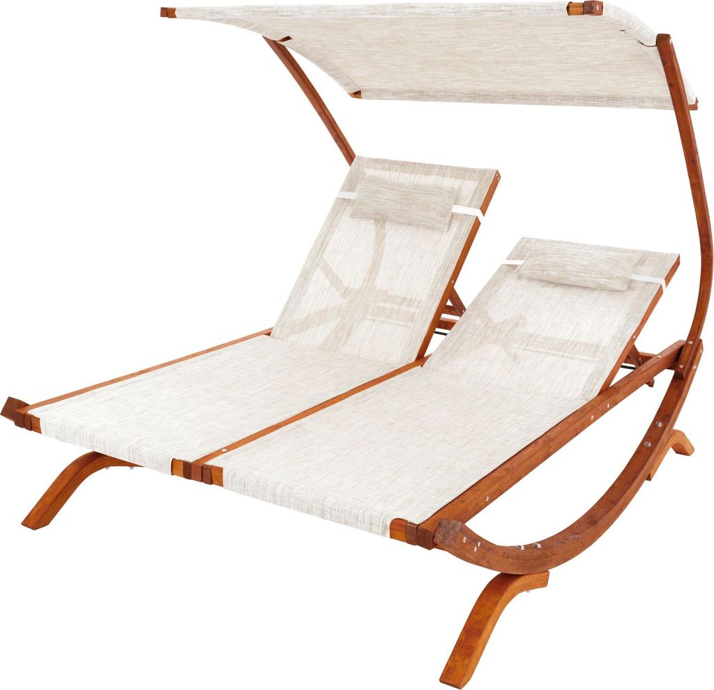 di volio Sonnenliege mit Dach Pionza - beige, Doppelliege mit verstellbarer Rückenlehne, Gartenliege aus Holz für 2 Personen - wetterfest & bequem
