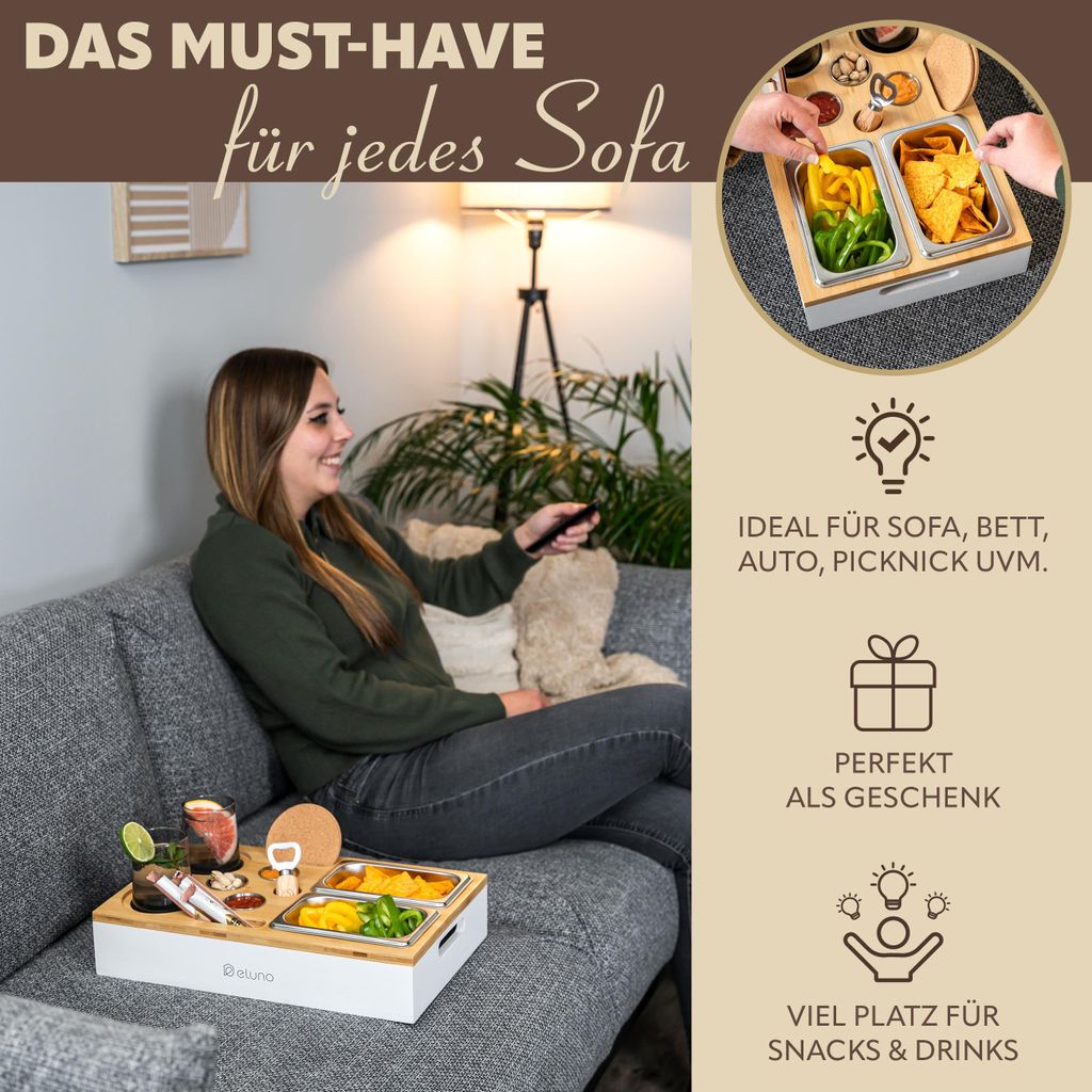eluno Couchbar, Serviertablett, Sofatablett aus Bambus mit Produktbild 