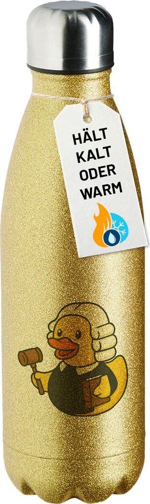 Huuraa Trinkflasche Quietscheente Jurist Comic Gummiente 500ml Gold Edelstahl Wasserflasche Trinkflasche Geschenkidee