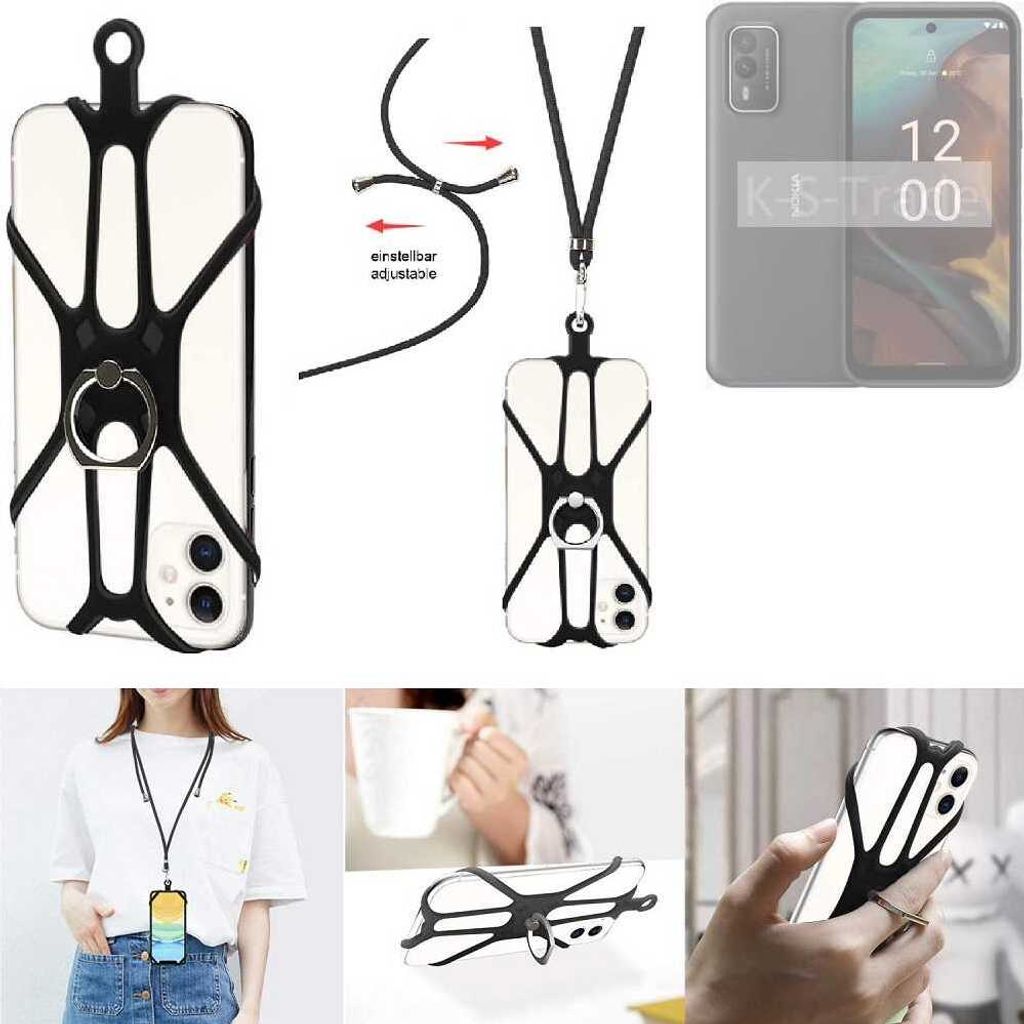 K-S-Trade 3in1 Handykette Handyband Handykordel Halsband Smartphone-Ring Handy-Ring kompatibel mit Nokia XR21 Fingerhalterung Handyring Tischständer