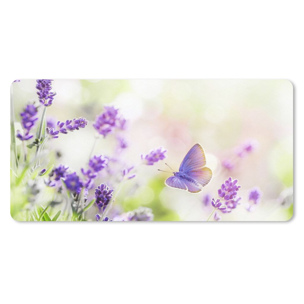 MuchoWow Mauspad Mousepad Lavendel - Schmetterling - Blumen - Natur 60x30 cm - Mousepads - Maus Mat - Pad - Mausunterlage - Nachhaltig
