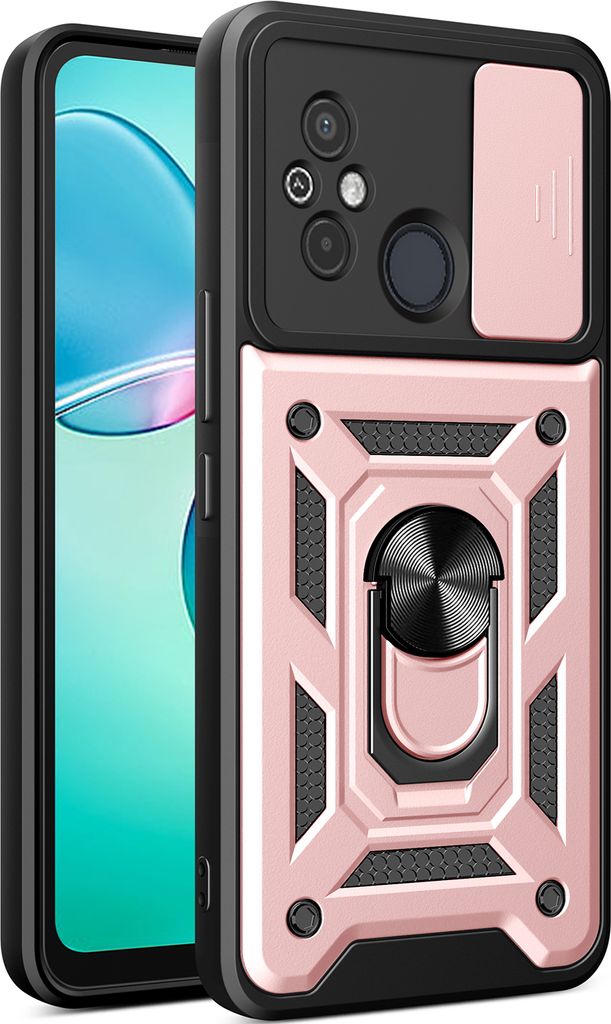 Hülle für Xiaomi Redmi 12C mit Ring Ständer Halter Dia Kameraschutz TPU PC Hybrid Handyhülle Roségold