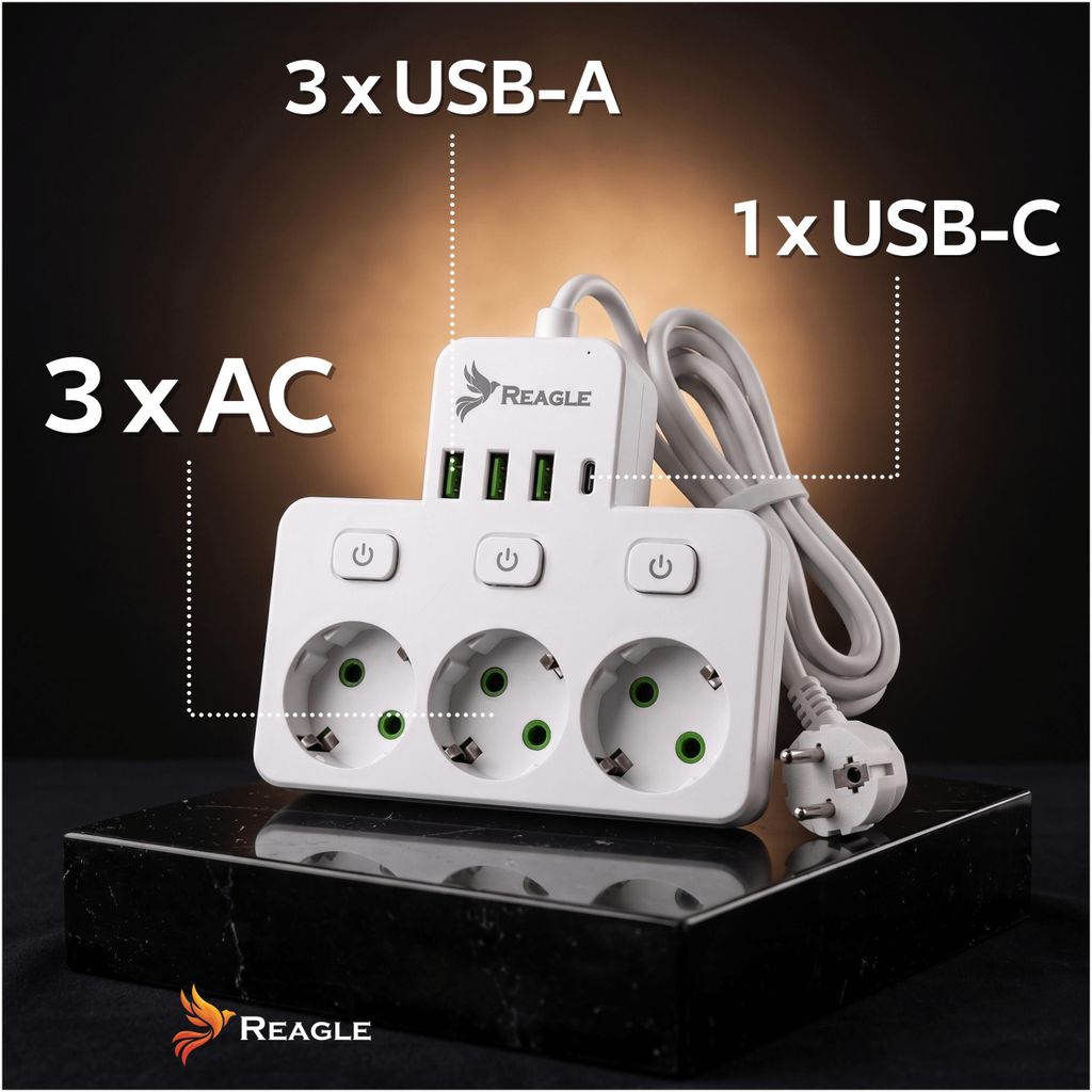 Multiprise EU Avec USB – 3/4 Prises, Répartiteur De 250V/16A, Blanc, Protecteur