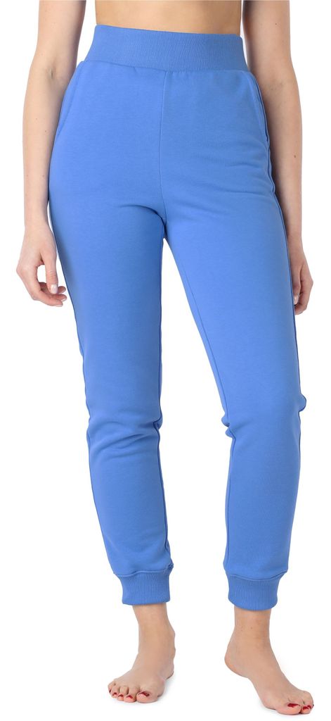 Bellivalini Sporthose Damen aus Baumwolle Jogginghose lang hohe Taille mit Taschen BLV50-209 (Blau, L).