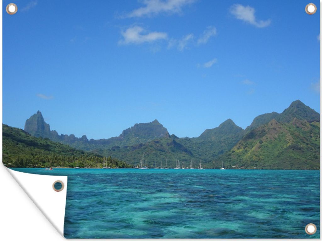 MuchoWow 40x30 cm Outdoor-Poster Gartendeko Sichtschutz Garten Poster für den Garten Ōpūnohu-Bucht in Moorea mit Bergkulisse