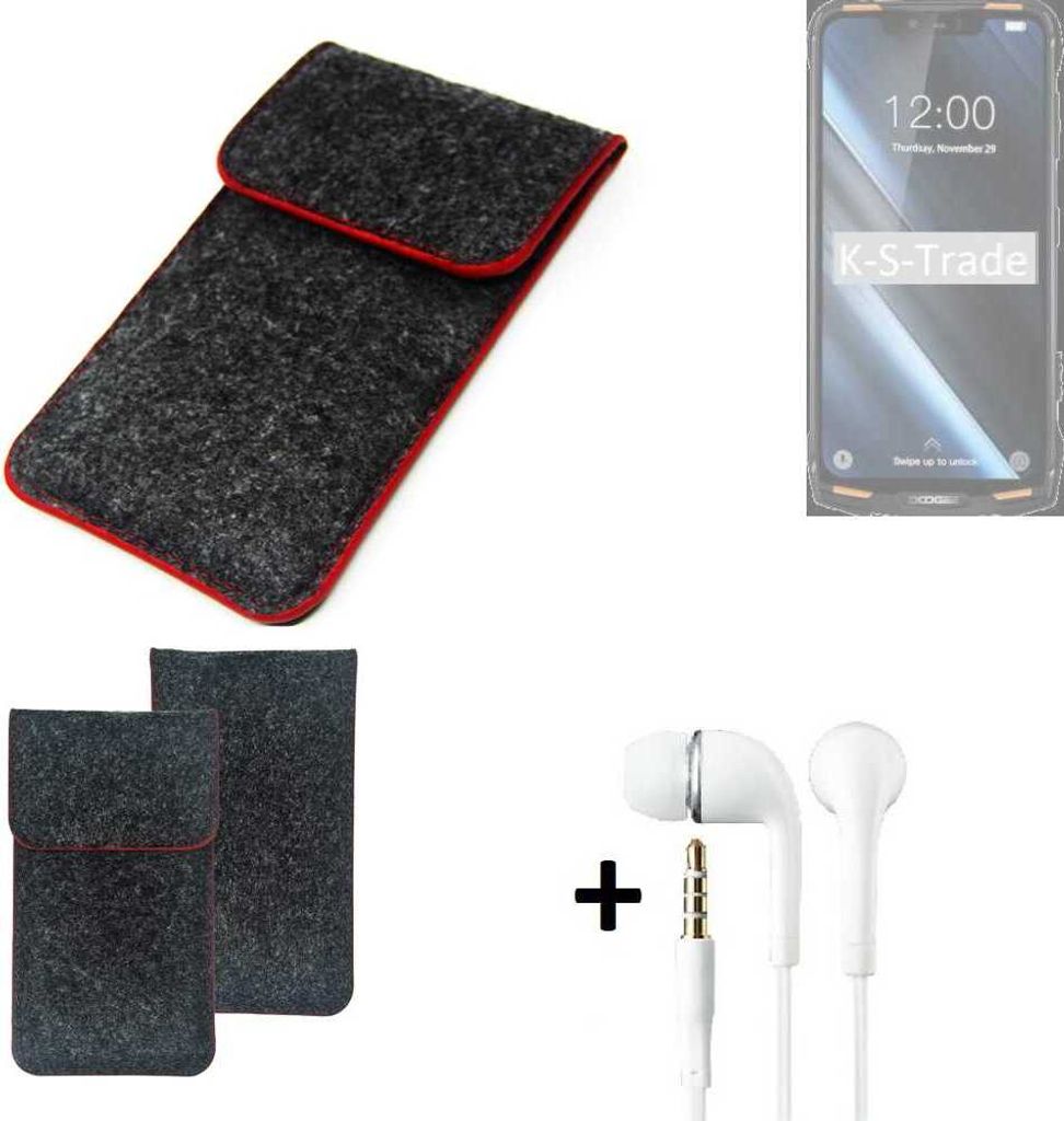 K-S-Trade Handy Schutz Hülle kompatibel mit Doogee S90 Schutzhülle Handyhülle Filztasche Pouch Tasche Case Sleeve Filzhülle dunkelgrau roter Rand