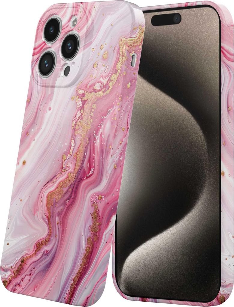 Smartphonica Handytasche geeignet für iPhone 15 Pro Max mit rosa Marmor Aufdruck - Flexible Softcase TPU - Backcover Case rosa Marmor Design