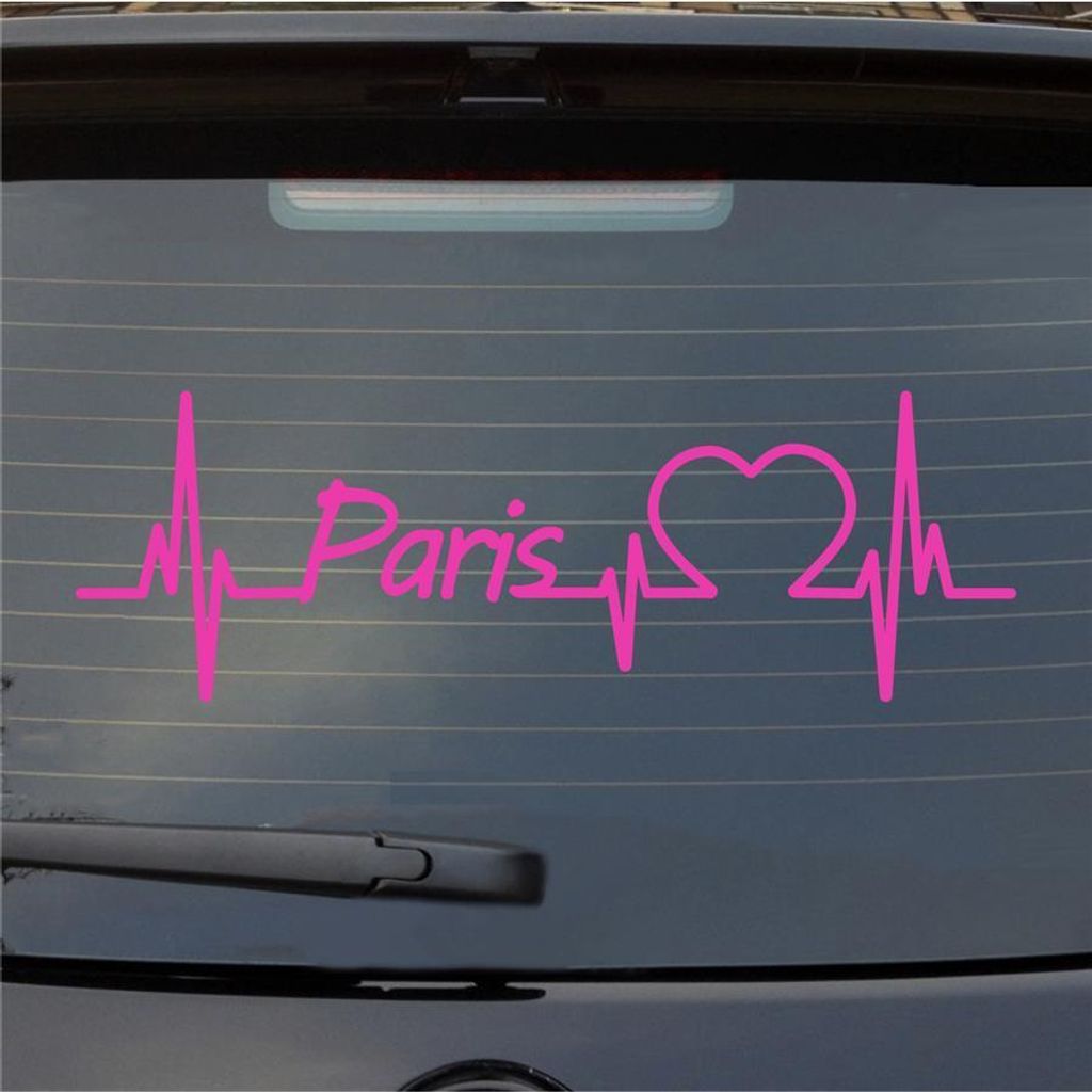 Heckscheibenaufkleber Paris Herzschlag Puls Stadt Liebe 55x18 cm Pink Auto Aufkleber Sticker