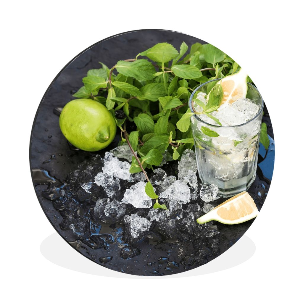 MuchoWow Aluminium Wandkreis Cocktail - Mojito - Eiswürfel Ø 90 cm Wanddeko Modern Wohnzimmer - Mauerkreis - Wandbilder - Runde Bild - Bild aus...