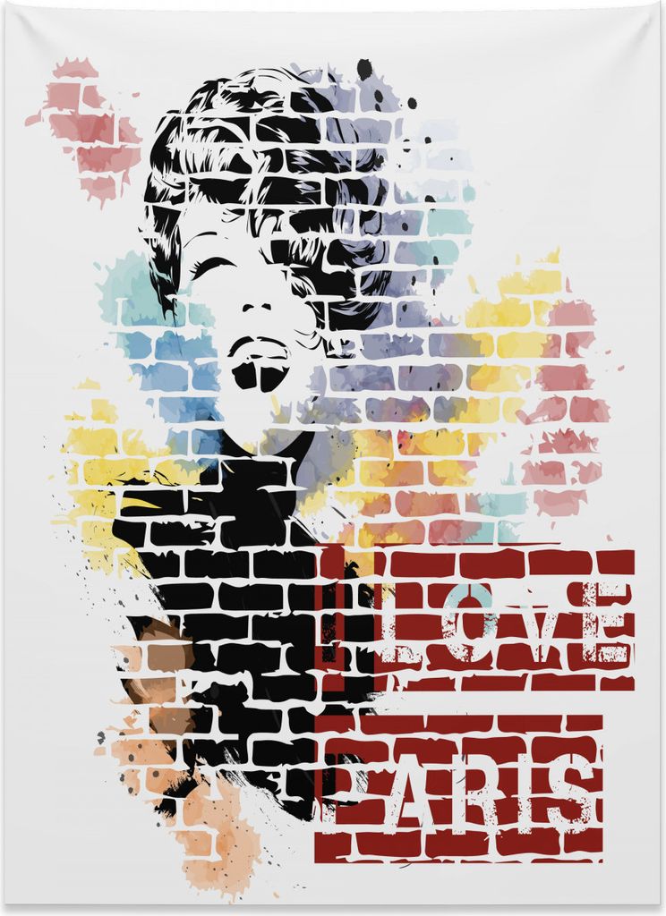 Abakuhaus Paris Wandteppich, Mode Mädchen Graffiti aus Weiches Mikrofaser Stoff Kein Verblassen Klare Farben Waschbar, 110 x 150 cm, Mehrfarbig