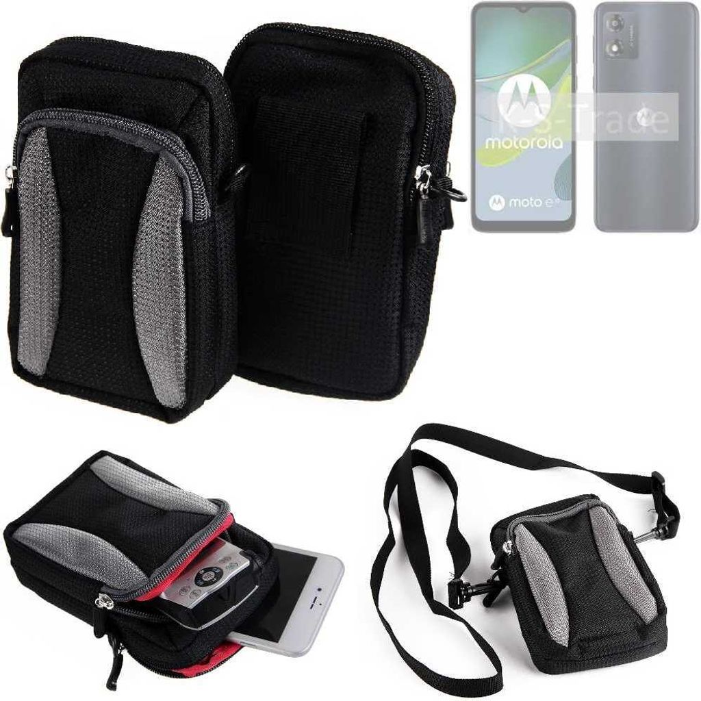 K-S-Trade Holster Schutz Hülle kompatibel mit Motorola Moto E13 Handy Hülle Gürteltasche Umhängetasche mit Zusatzfach schwarz