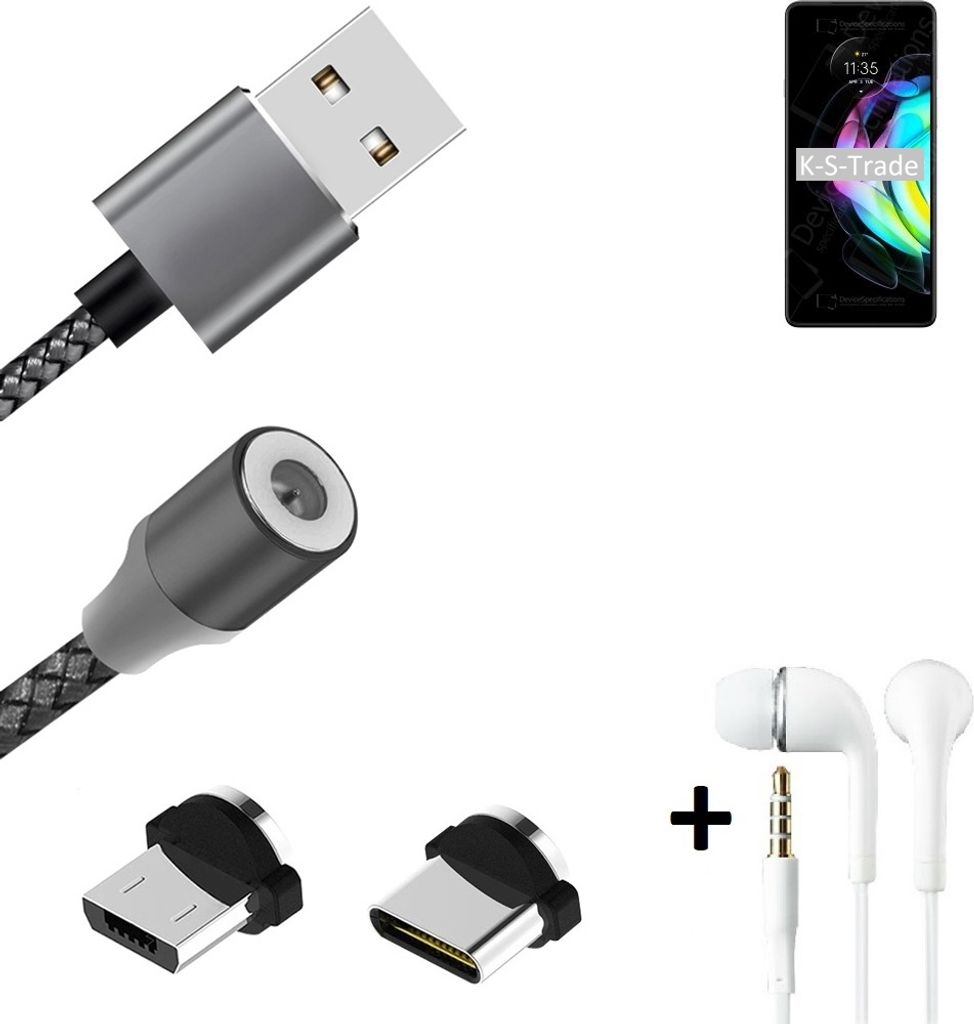 K-S-Trade Hochwertiges Magnet-Lade-kabel Sync-Kabel Daten-Kabel + Kopfhörer kompatibel mit Motorola Edge 20 mit USB-Typ-C-Anschluss und