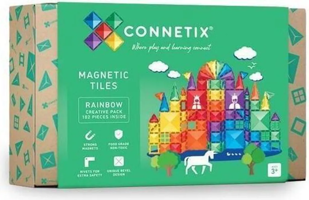 Connetix Pack Arc-en-Ciel 102 Pièces - Aimants Puissants et Dalles Robustes