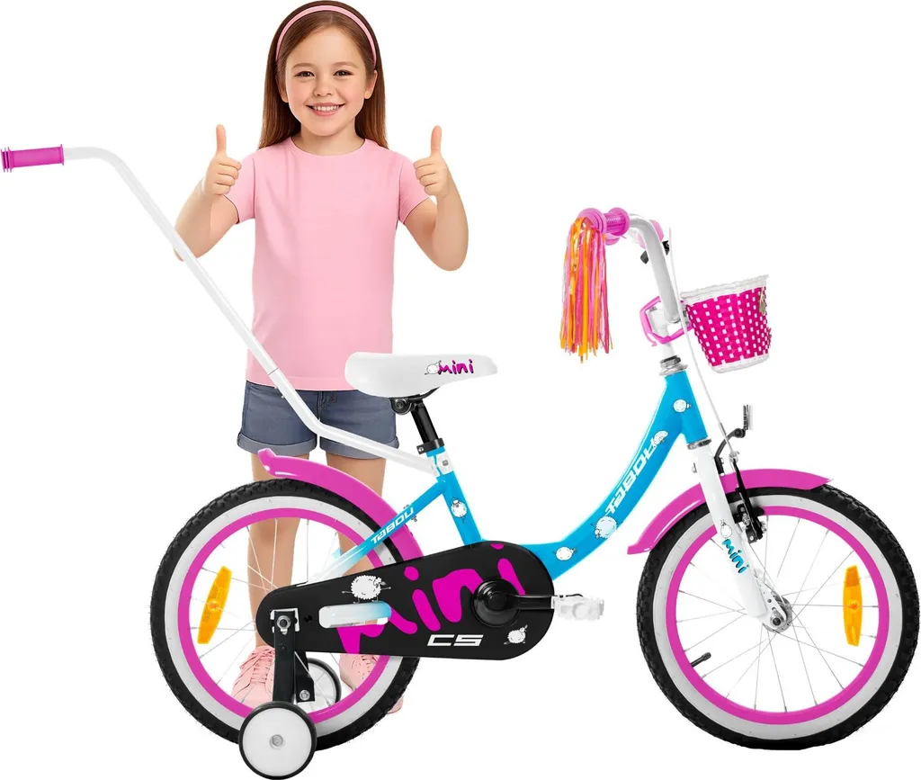 Premier Vélo d'Apprentissage 12 Pouces Tabou avec Canne Parentale Grise