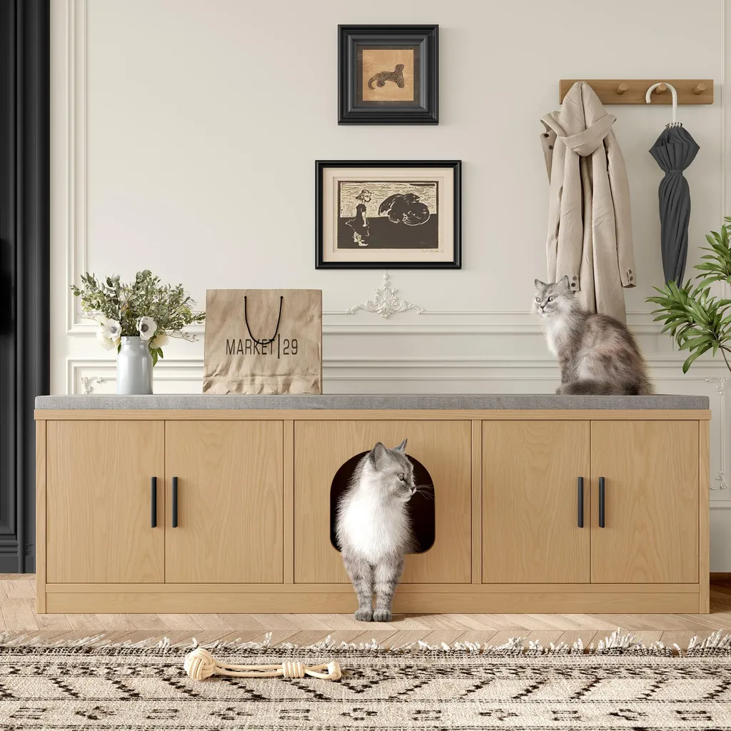 Meuble Salon Gain de Place avec Cache Litière Chat et Support TV