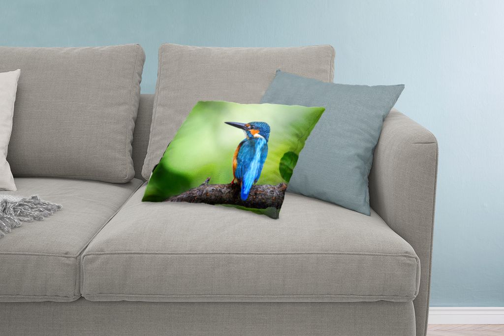 MuchoWow Zierkissen Sofakissen Wohnzimmer Dekokissen 60x40 cm Eisvogel - Zweig - Blau - Kopfkissen - Polster mit Foto