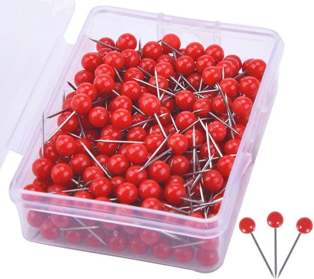 Weltkarte Pinnwand - Reißnägel - 200 Stück - rote Farbe