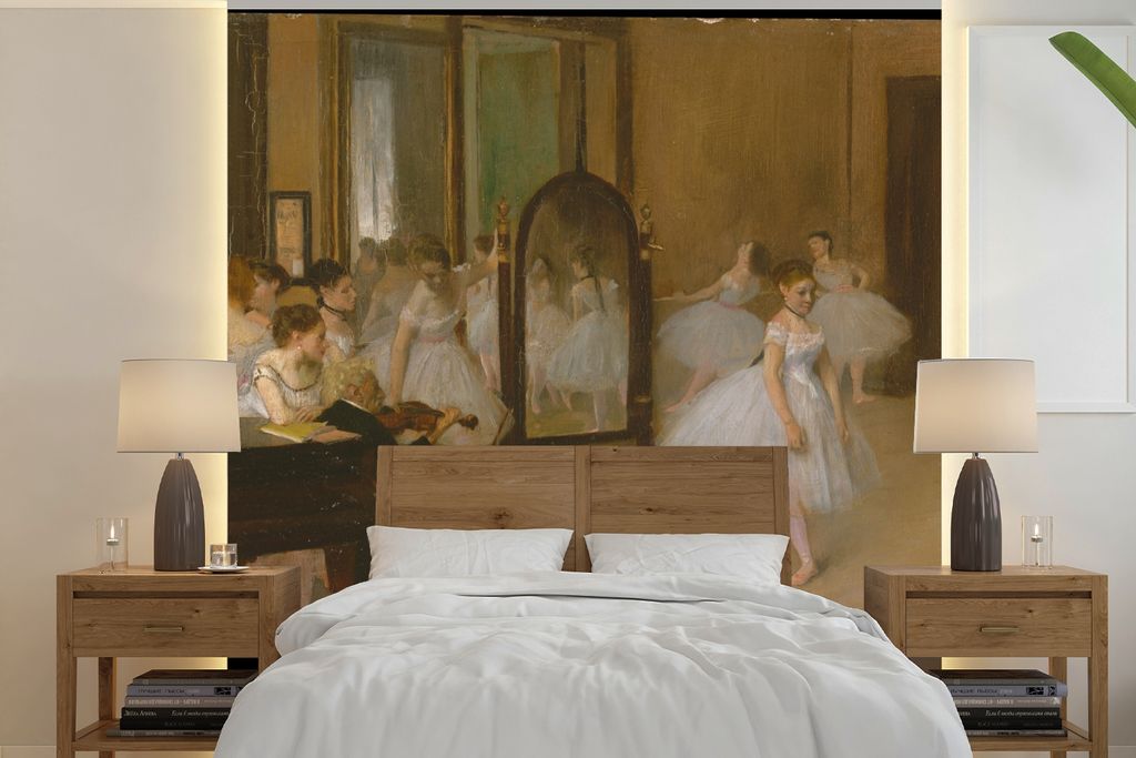 MuchoWow Fototapete für Wohnzimmer oder Schlafzimmer Wandtapete Vinyl Motivtapete Die tanzende Klasse - Gemälde von Edgar Degas - 240x240 cm - ...