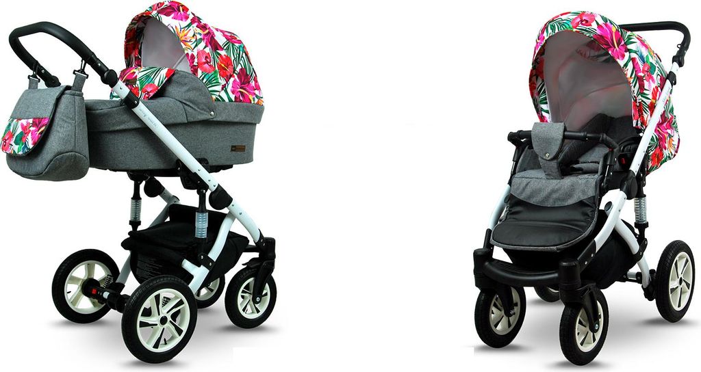 BabyLux Sky Lark | 2in1 Kinderwagen Set | Grey Flex Hibiscus | Kombikinderwagen | Kinderwagense